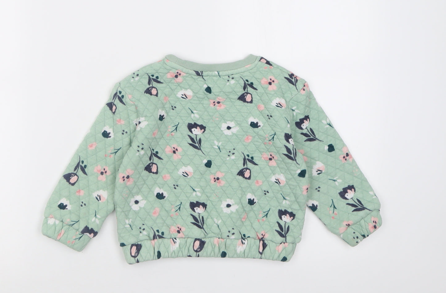 Nutmeg Girls Green Crew Neck Floral Cotton Pullover Jumper Size 3-4 Years  Pullover