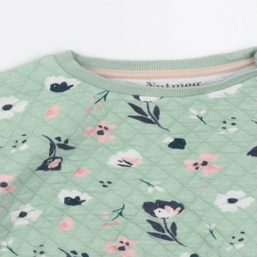 Nutmeg Girls Green Crew Neck Floral Cotton Pullover Jumper Size 3-4 Years  Pullover