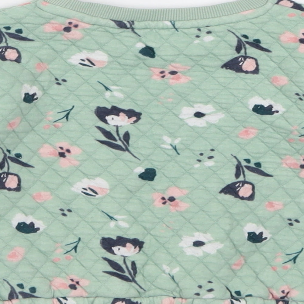 Nutmeg Girls Green Crew Neck Floral Cotton Pullover Jumper Size 3-4 Years  Pullover
