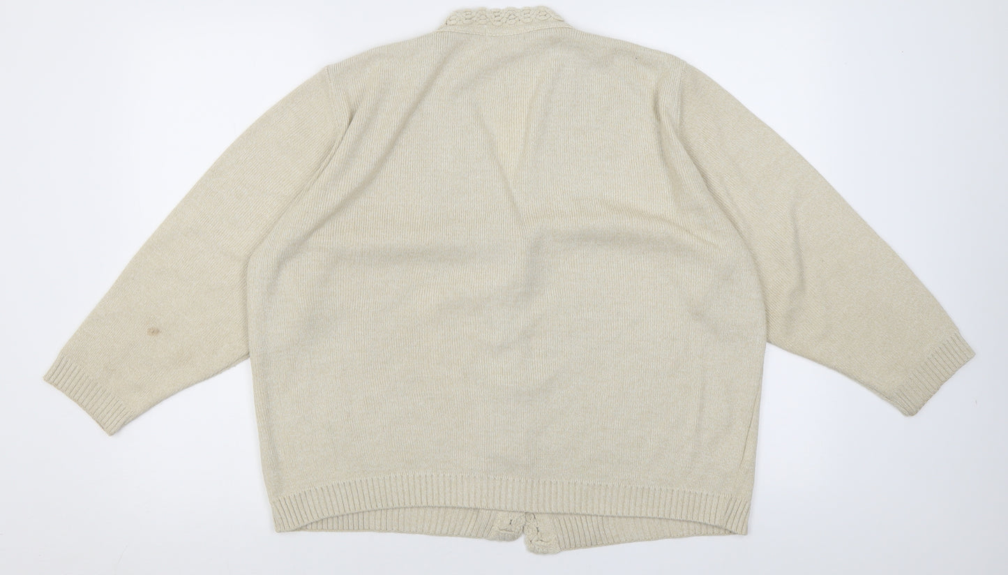 Lio Womens Beige V-Neck  Acrylic Cardigan Jumper Size M