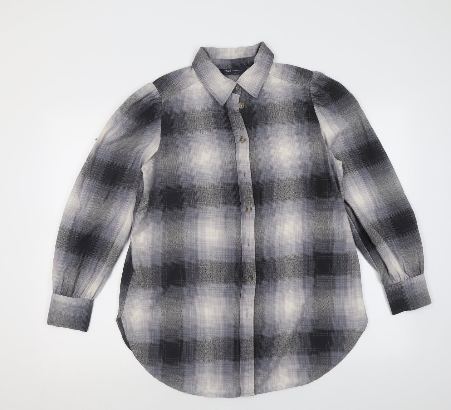 Marks and Spencer Womens Grey  Viscose Basic Button-Up Size 10 Collared