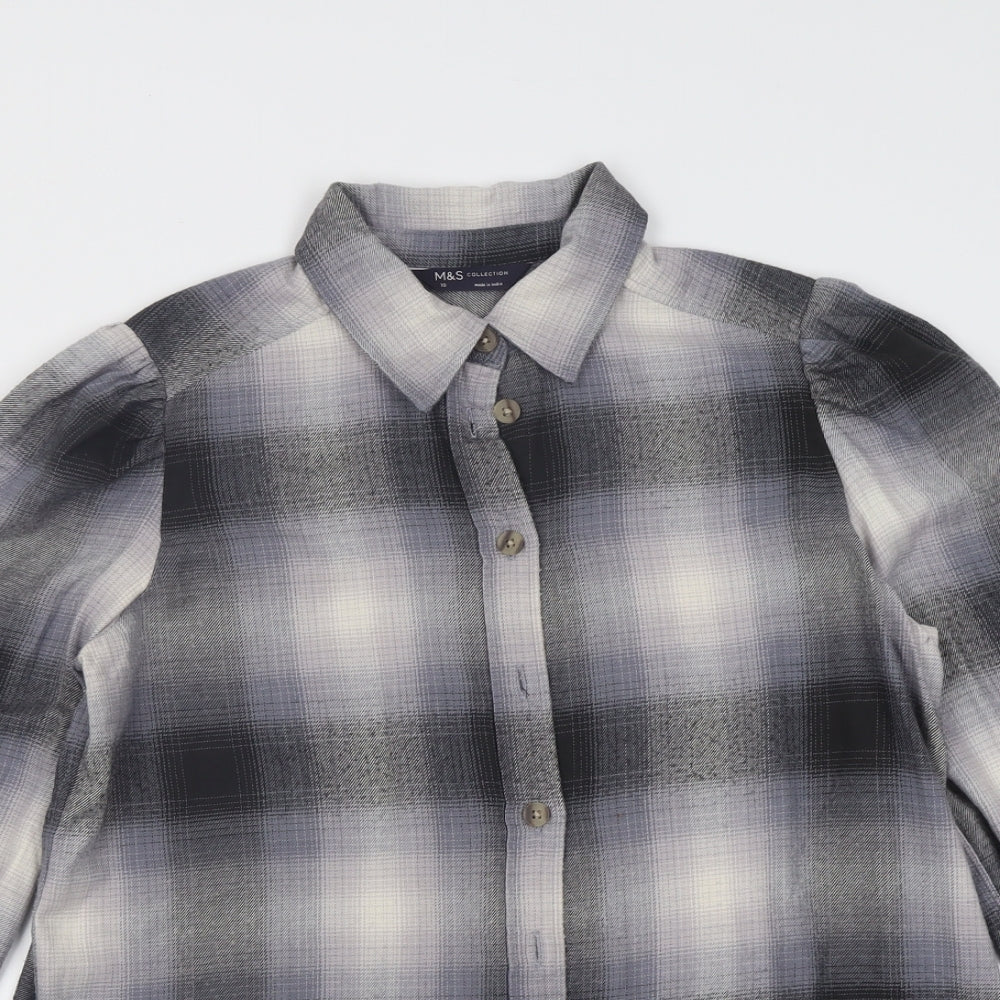 Marks and Spencer Womens Grey  Viscose Basic Button-Up Size 10 Collared