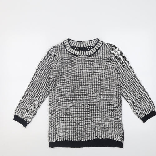 H&M Womens White Crew Neck Geometric Acrylic Pullover Jumper Size S