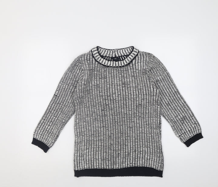 H&M Womens White Crew Neck Geometric Acrylic Pullover Jumper Size S
