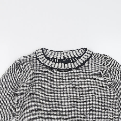 H&M Womens White Crew Neck Geometric Acrylic Pullover Jumper Size S