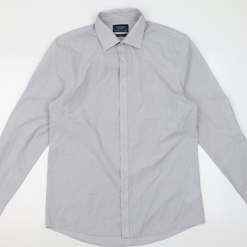 F&F Mens Grey  Polyacrylate Fibre  Button-Up Size 16 Collared Button
