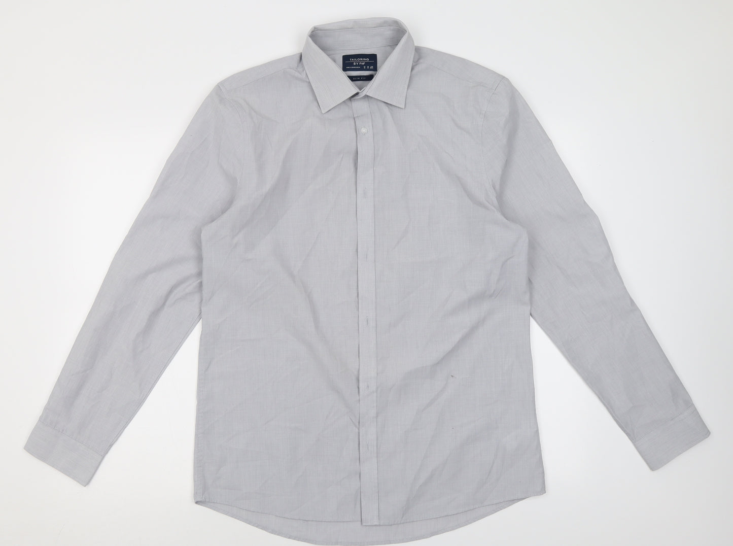 F&F Mens Grey  Polyacrylate Fibre  Button-Up Size 16 Collared Button