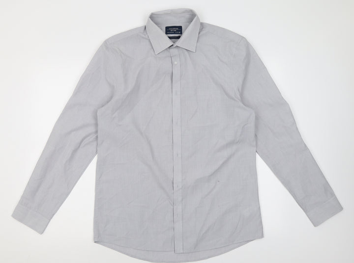 F&F Mens Grey  Polyacrylate Fibre  Button-Up Size 16 Collared Button