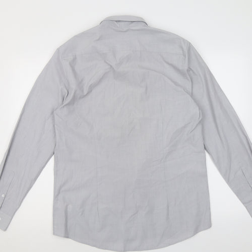 F&F Mens Grey  Polyacrylate Fibre  Button-Up Size 16 Collared Button