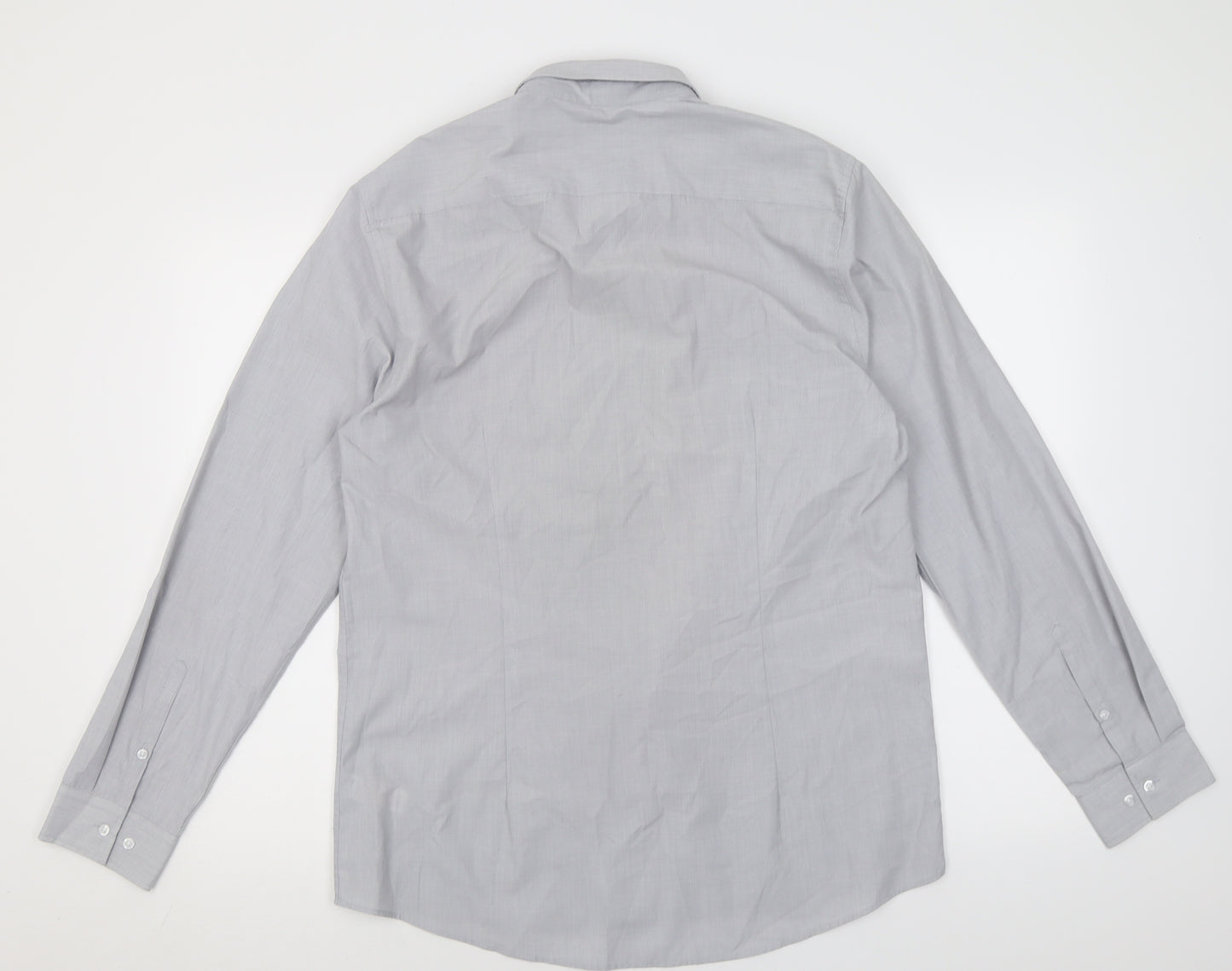 F&F Mens Grey  Polyacrylate Fibre  Button-Up Size 16 Collared Button