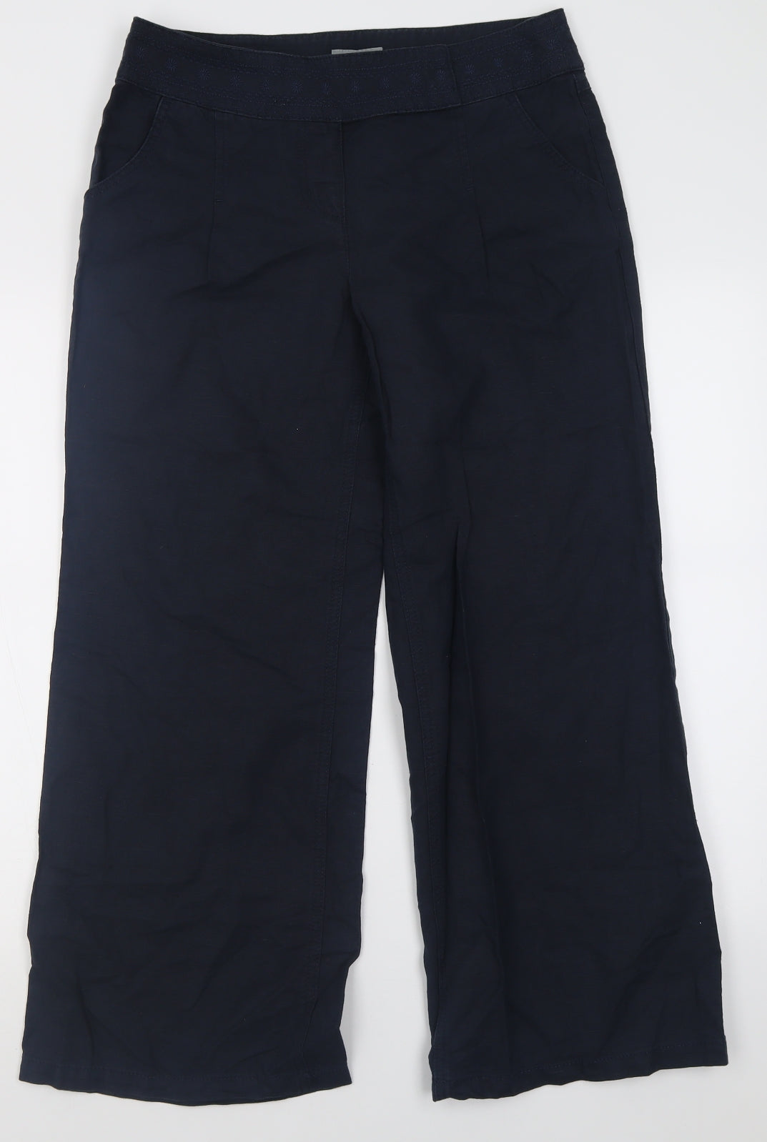 Per Una Womens Black  Cotton Trousers  Size 12 L27 in Regular Hook & Eye