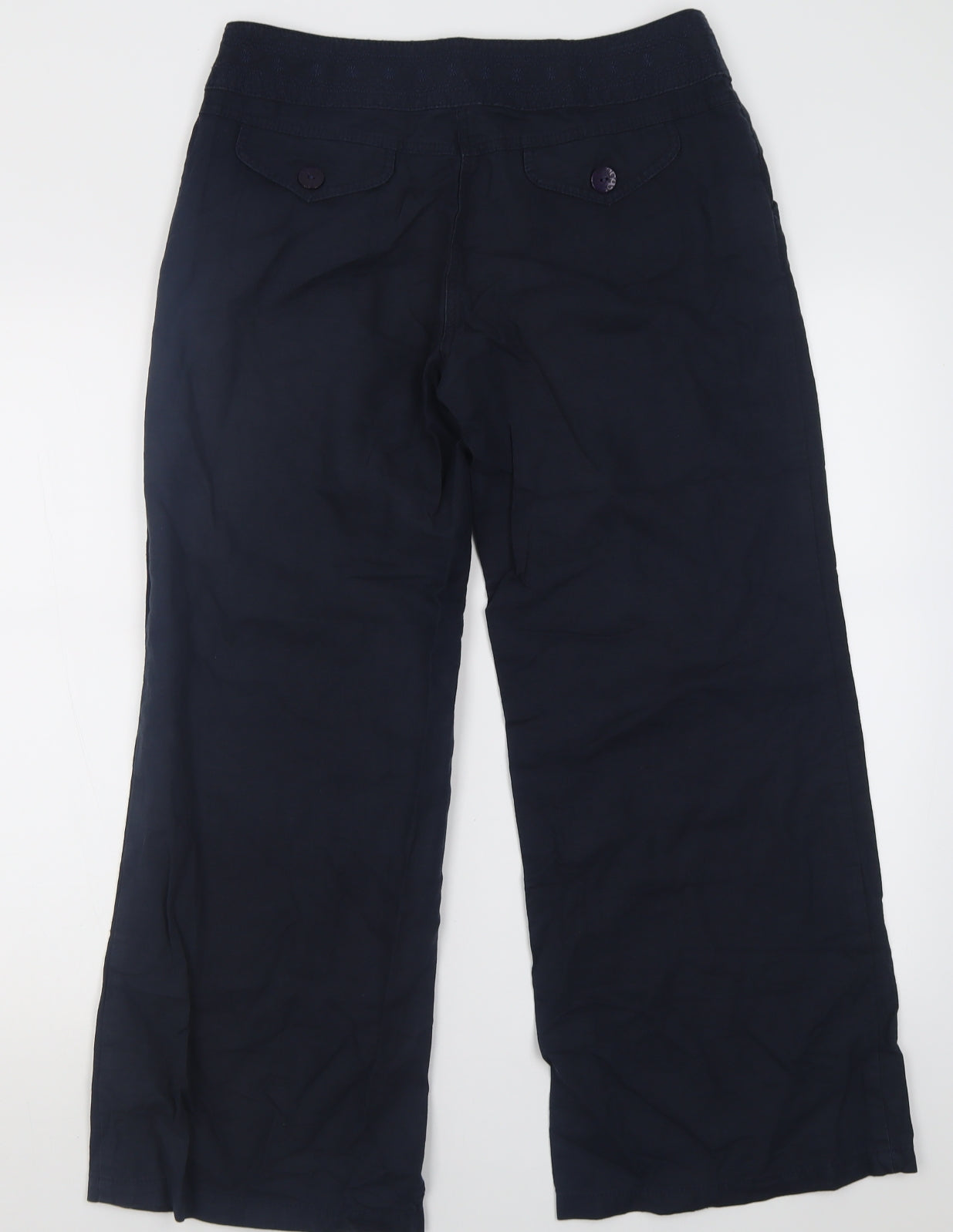 Per Una Womens Black  Cotton Trousers  Size 12 L27 in Regular Hook & Eye