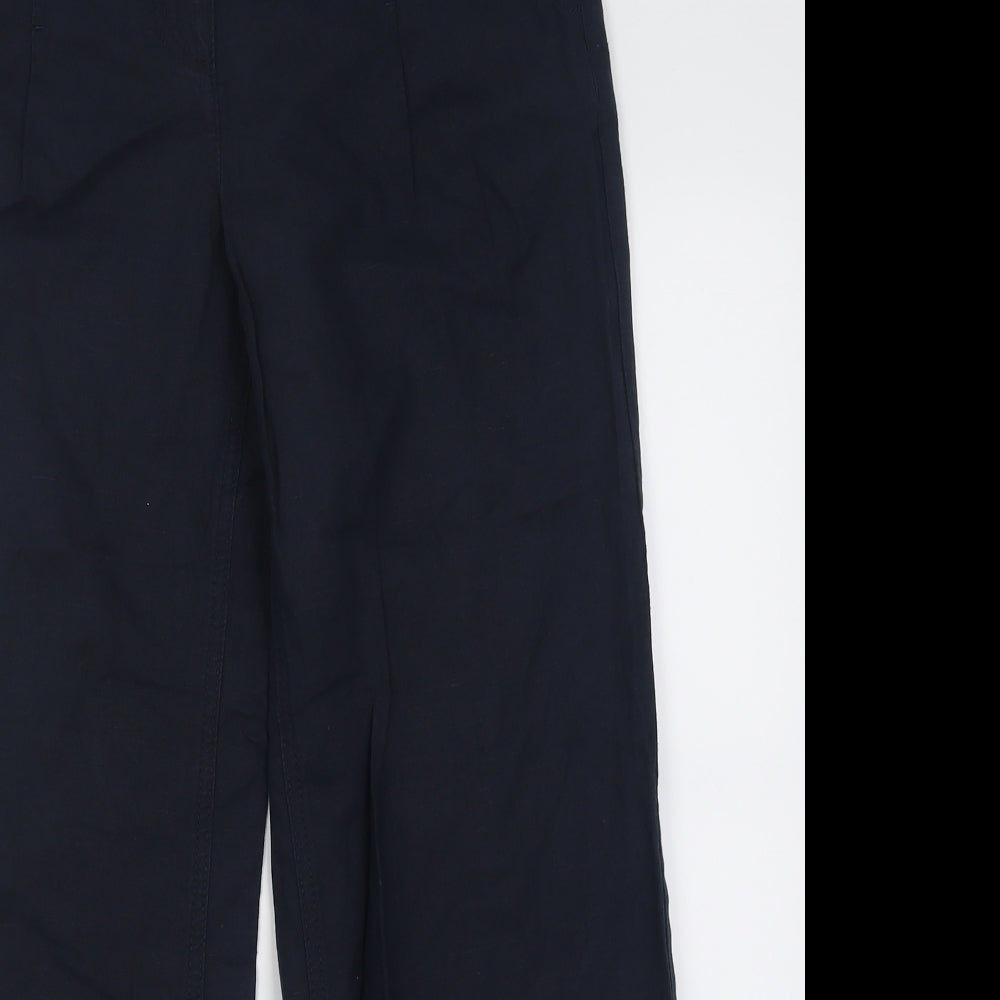 Per Una Womens Black  Cotton Trousers  Size 12 L27 in Regular Hook & Eye