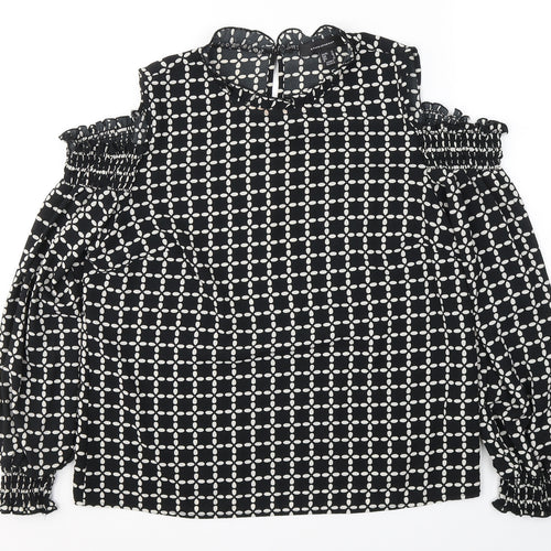 Atmosphere Womens Black Geometric Polyester Camisole Blouse Size 12 V-Neck - Open Shoulders