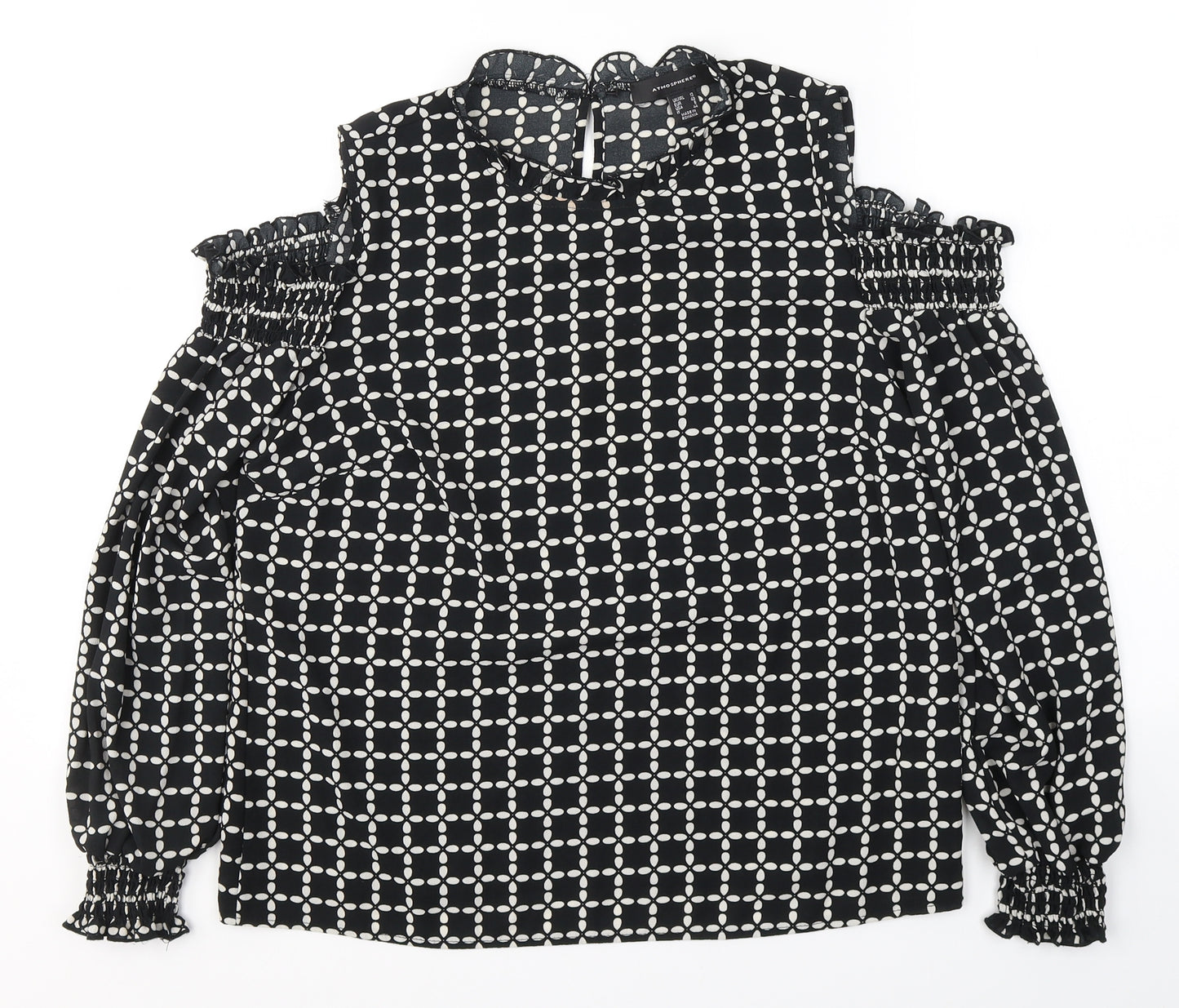 Atmosphere Womens Black Geometric Polyester Camisole Blouse Size 12 V-Neck - Open Shoulders