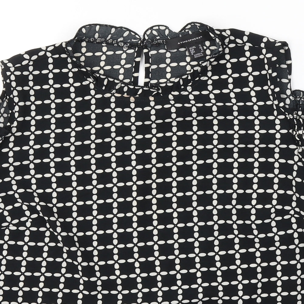 Atmosphere Womens Black Geometric Polyester Camisole Blouse Size 12 V-Neck - Open Shoulders