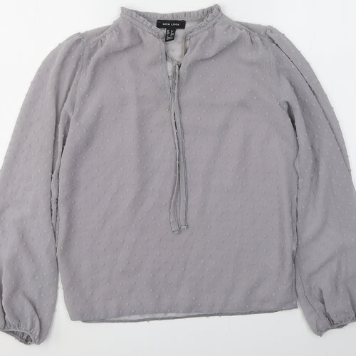 New Look Womens Grey Polka Dot Polyester Basic Blouse Size 6 V-Neck