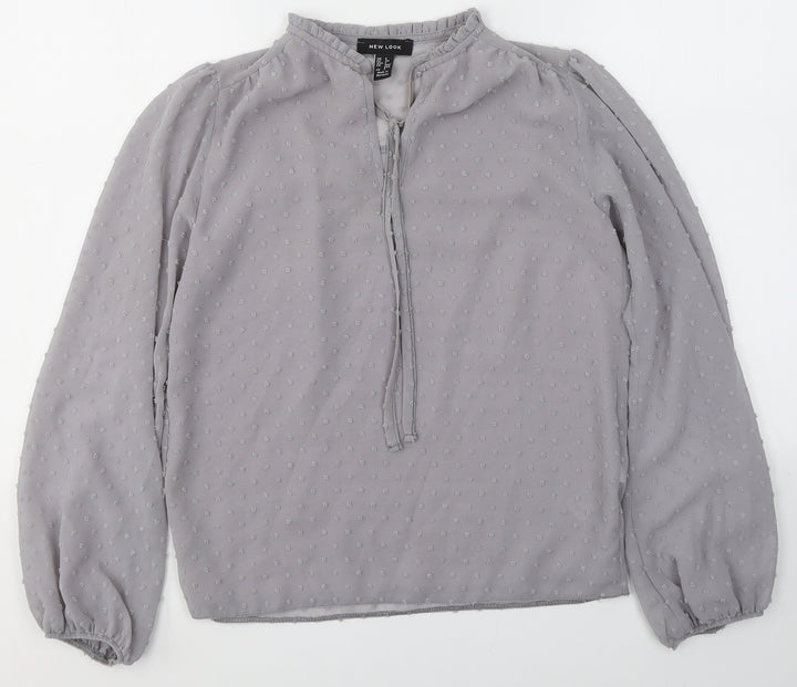 New Look Womens Grey Polka Dot Polyester Basic Blouse Size 6 V-Neck