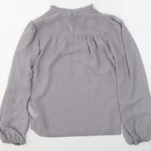 New Look Womens Grey Polka Dot Polyester Basic Blouse Size 6 V-Neck