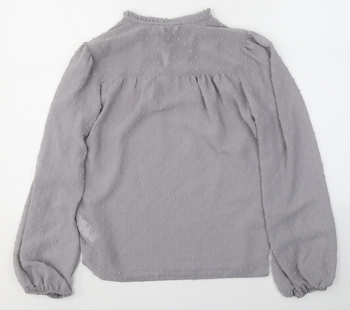 New Look Womens Grey Polka Dot Polyester Basic Blouse Size 6 V-Neck