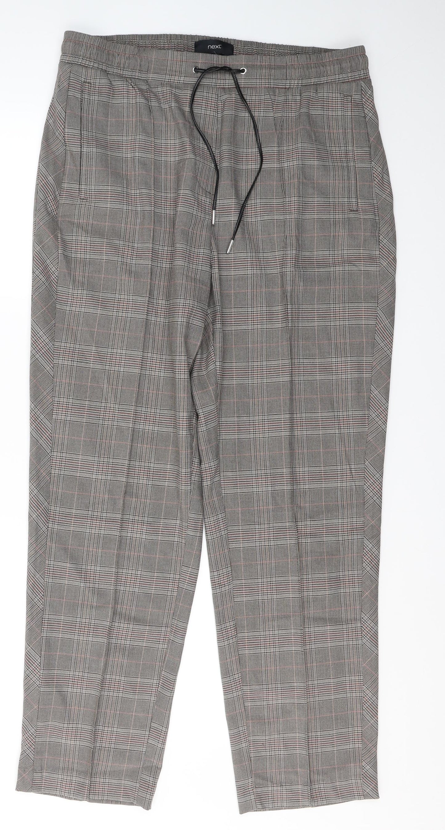 NEXT Womens Beige Plaid Polyester Trousers  Size 14 L30 in Regular Tie