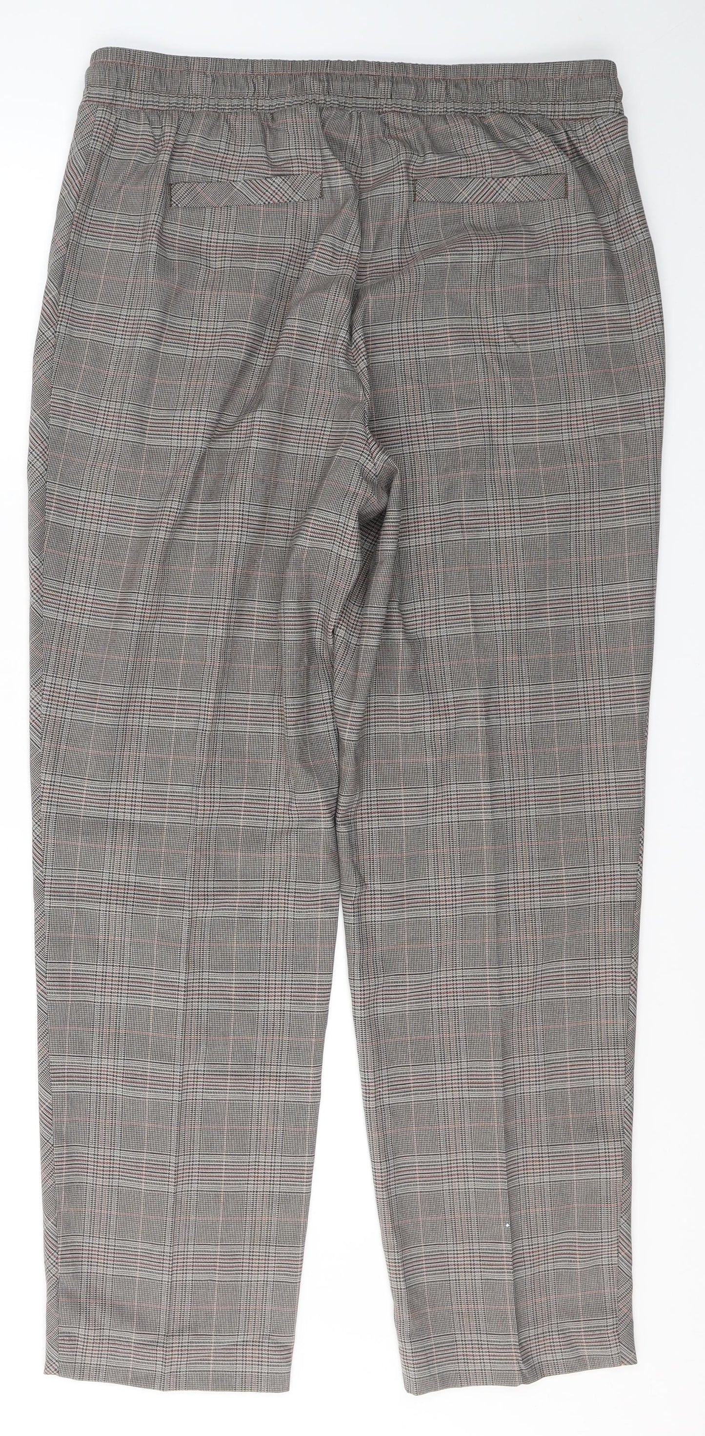 NEXT Womens Beige Plaid Polyester Trousers  Size 14 L30 in Regular Tie