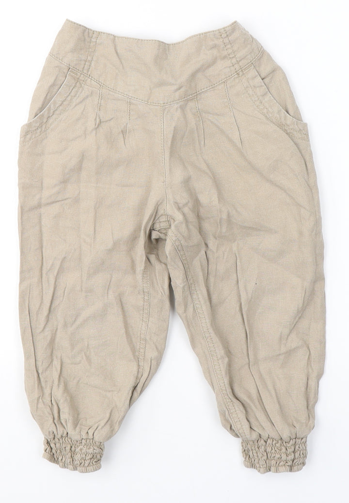 George Girls Beige Linen Carrot Trousers Size 7-8 Years Regular - cropped