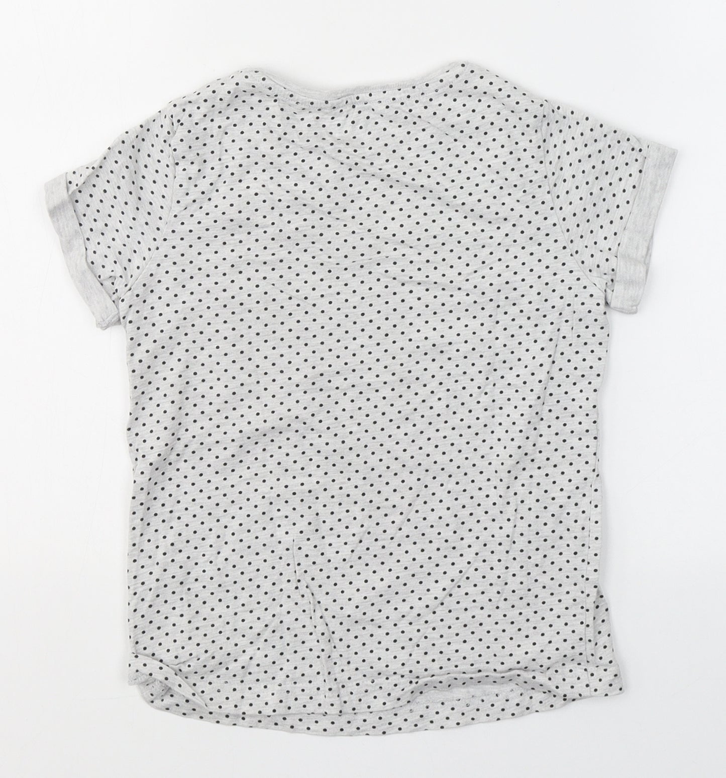 YD Girls Grey Spotted Cotton Basic T-Shirt Size 8-9 Years Round Neck  - Today I will shine