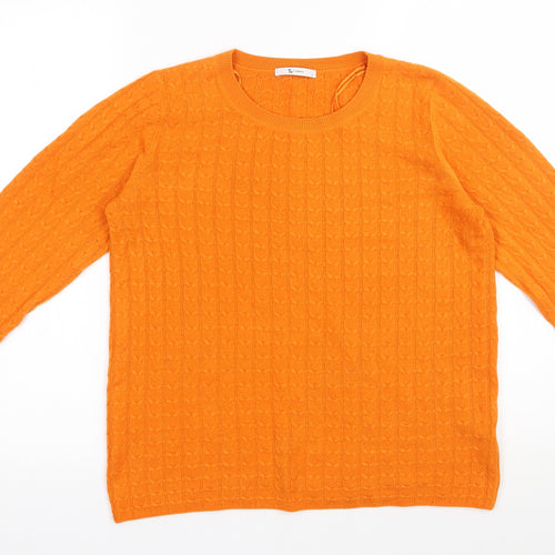 TU Womens Orange Round Neck  Acrylic Pullover Jumper Size 8