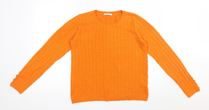 TU Womens Orange Round Neck Acrylic Pullover Jumper Size 8