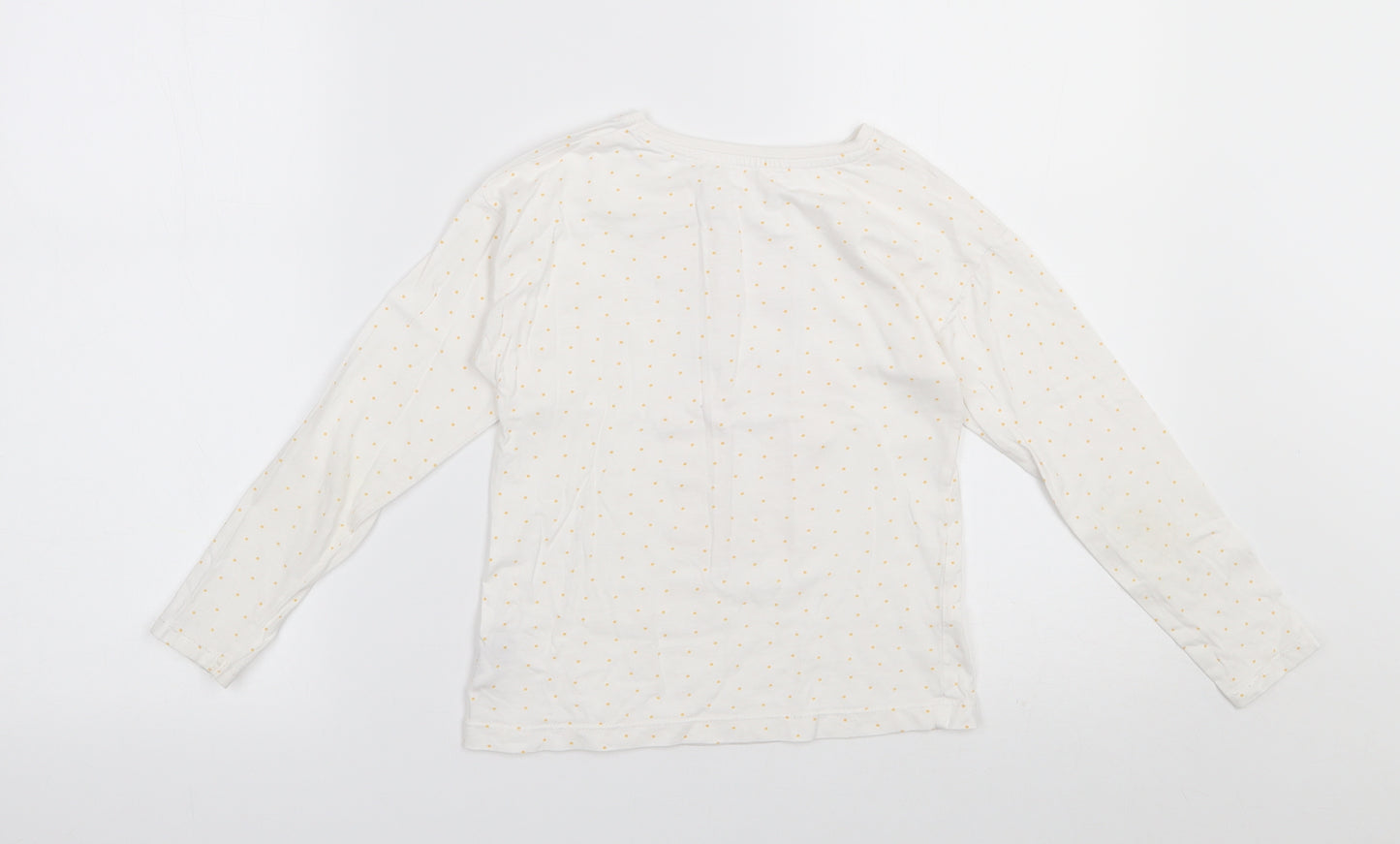Dunnes Stores Girls White Polka Dot 100% Cotton Basic T-Shirt Size 7 Years Round Neck Pullover