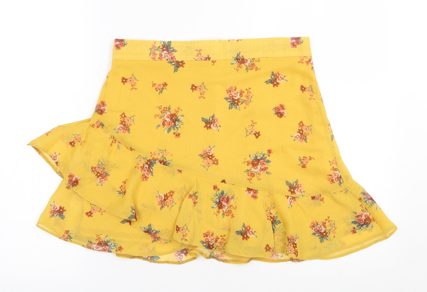 Primark Womens Yellow Floral Polyester Mini Set Size 10   Zip
