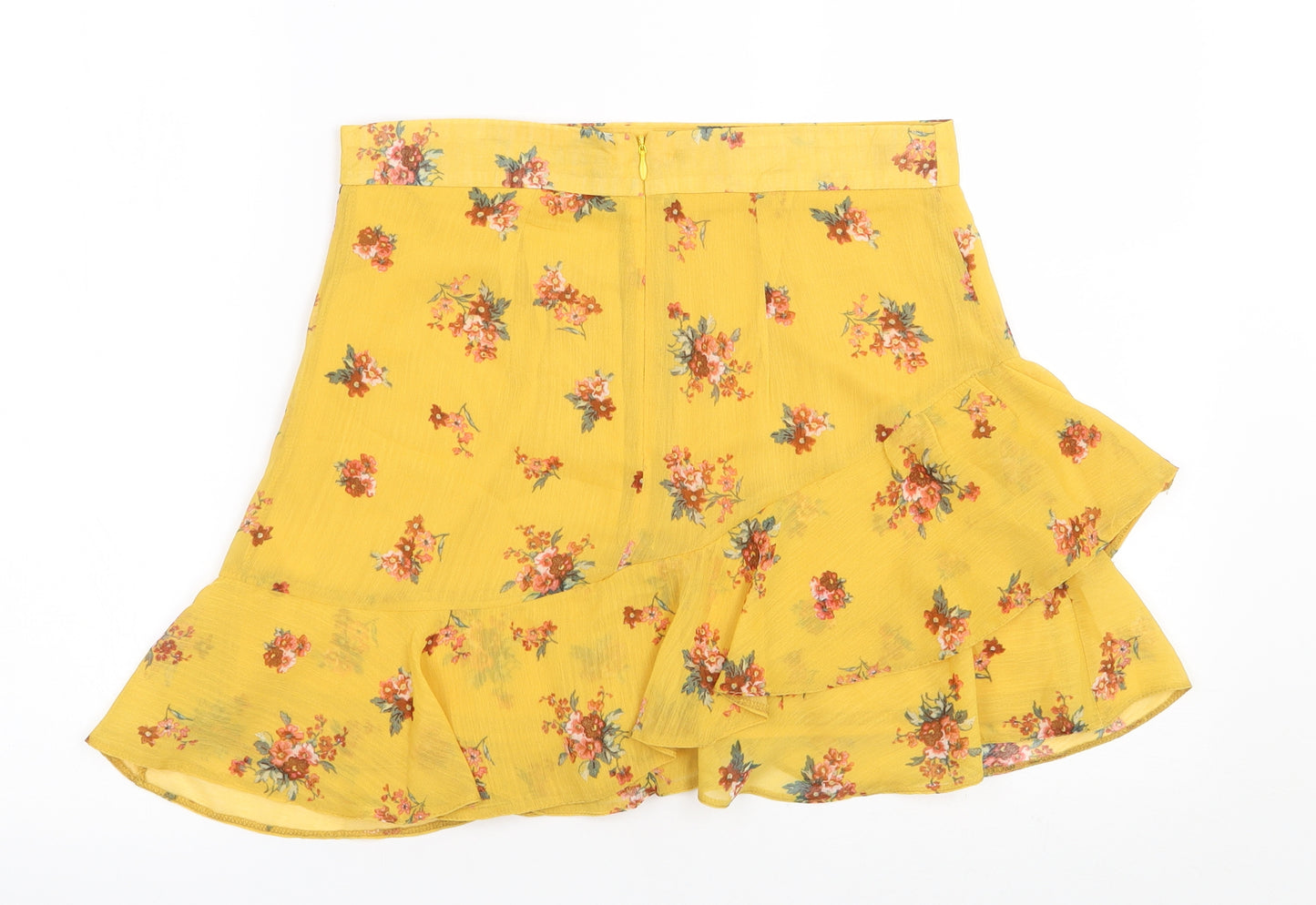 Primark Womens Yellow Floral Polyester Mini Set Size 10   Zip