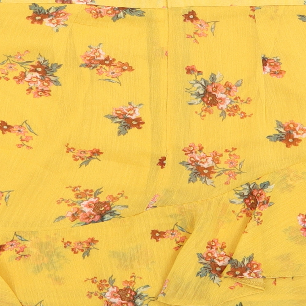 Primark Womens Yellow Floral Polyester Mini Set Size 10   Zip