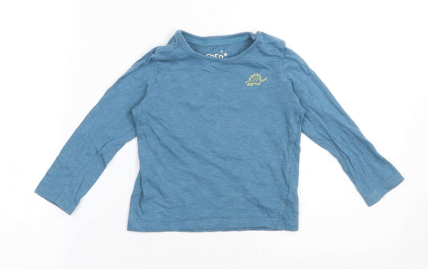 F&F Boys Blue  100% Cotton Basic T-Shirt Size 18-24 Months Round Neck Snap