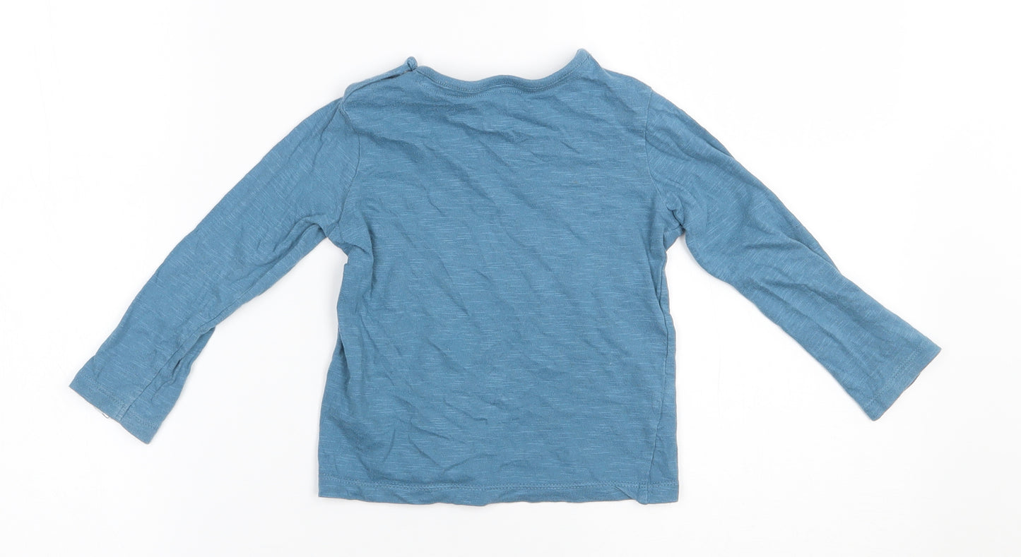 F&F Boys Blue  100% Cotton Basic T-Shirt Size 18-24 Months Round Neck Snap