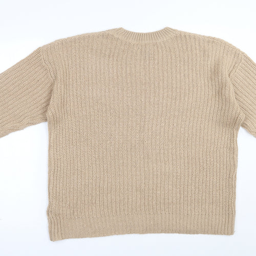 New Look Womens Beige Round Neck  Acrylic Pullover Jumper Size M
