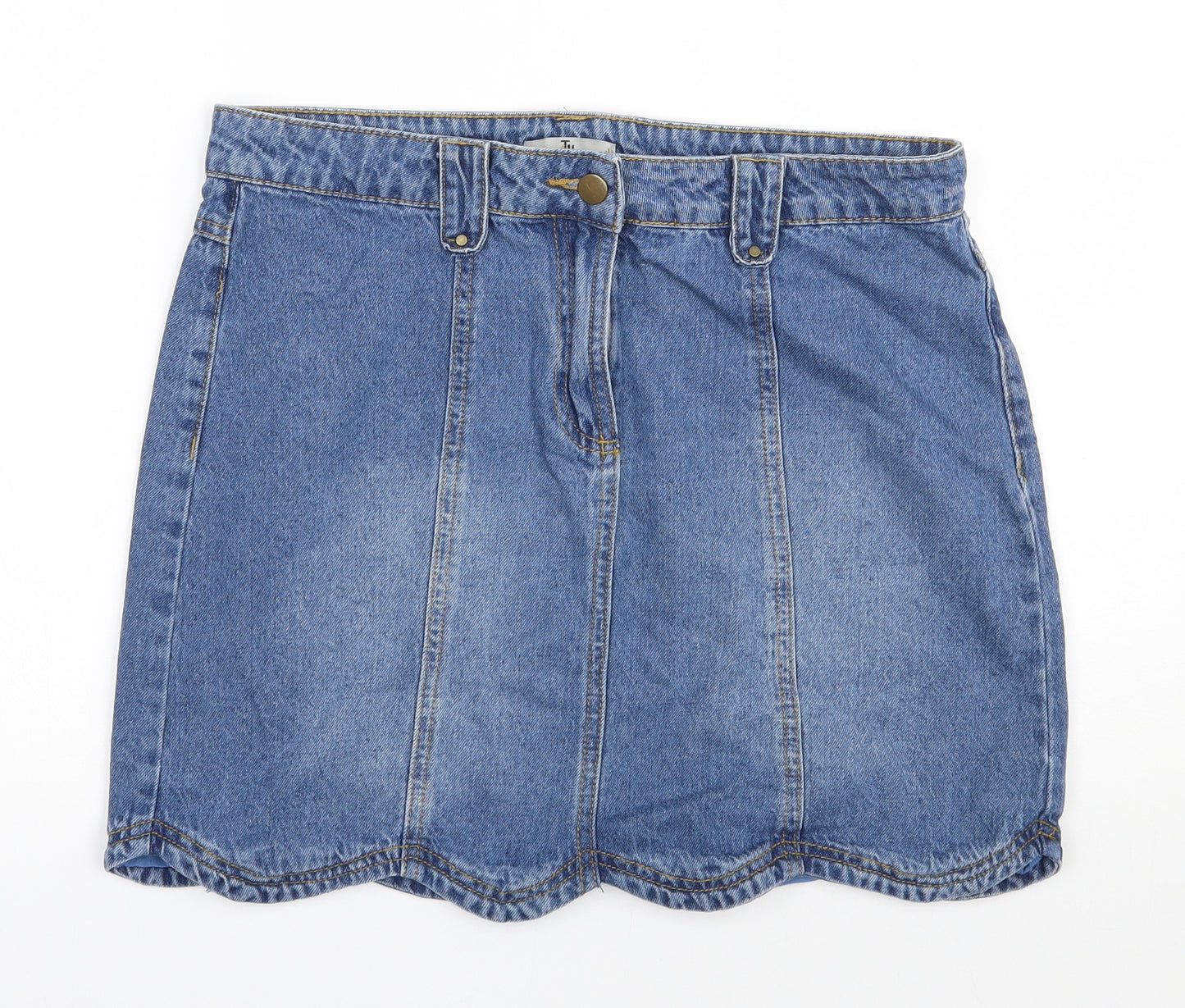 TU Womens Blue  Cotton A-Line Set Size 12   Zip - Scalloped Hem