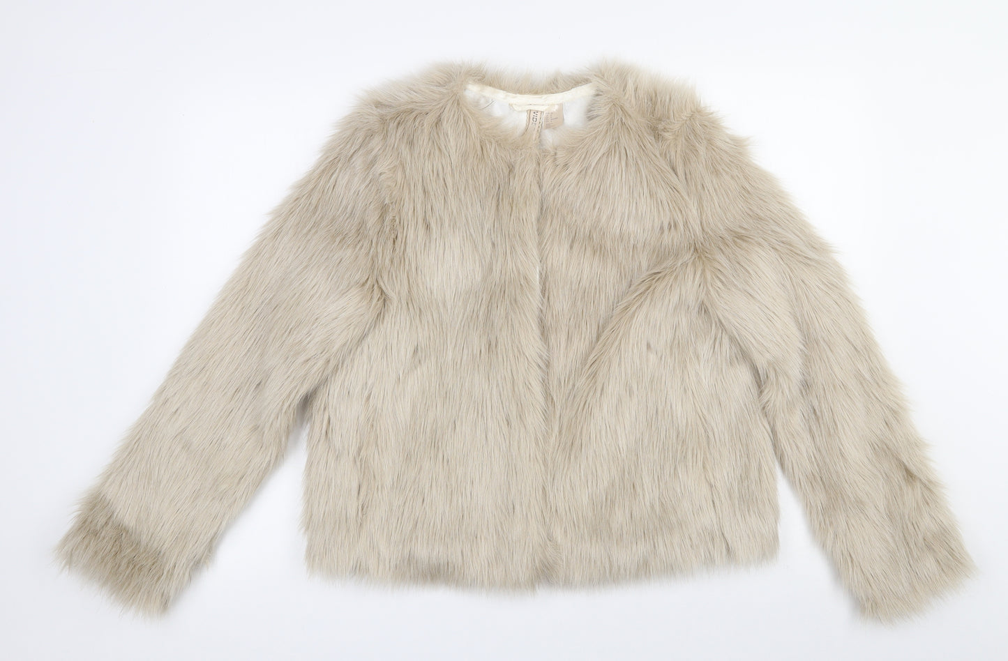 H&M Womens Beige   Jacket  Size 10  Hook & Eye - Faux Fur