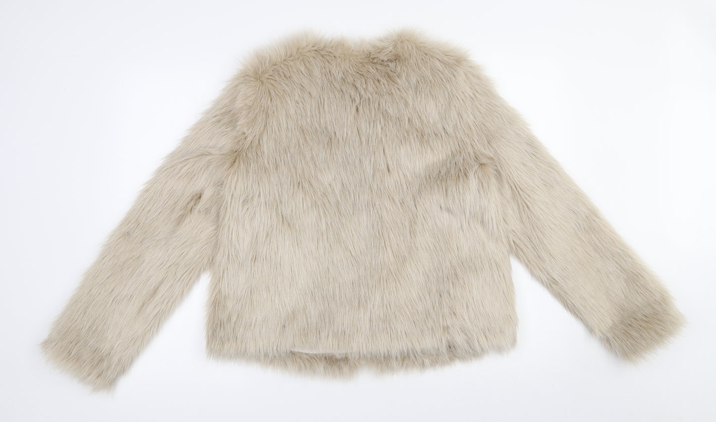 H&M Womens Beige   Jacket  Size 10  Hook & Eye - Faux Fur