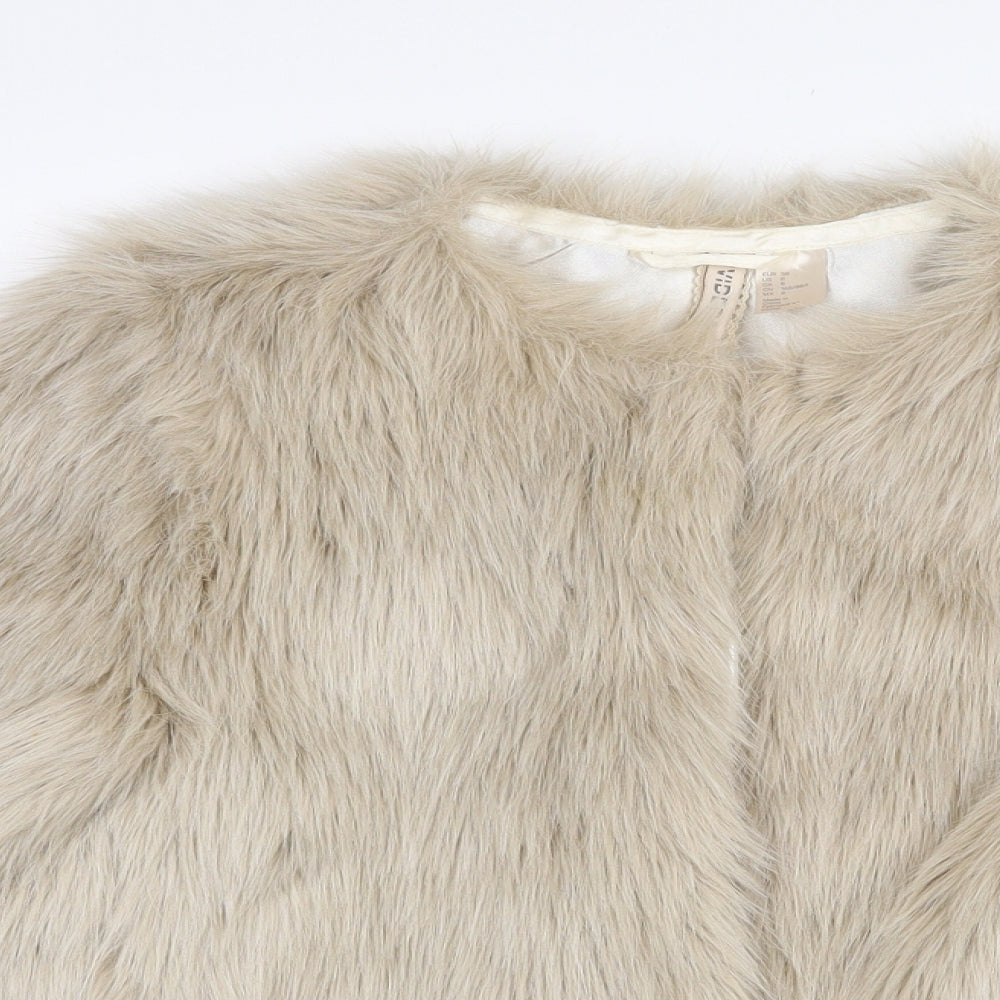 H&M Womens Beige   Jacket  Size 10  Hook & Eye - Faux Fur