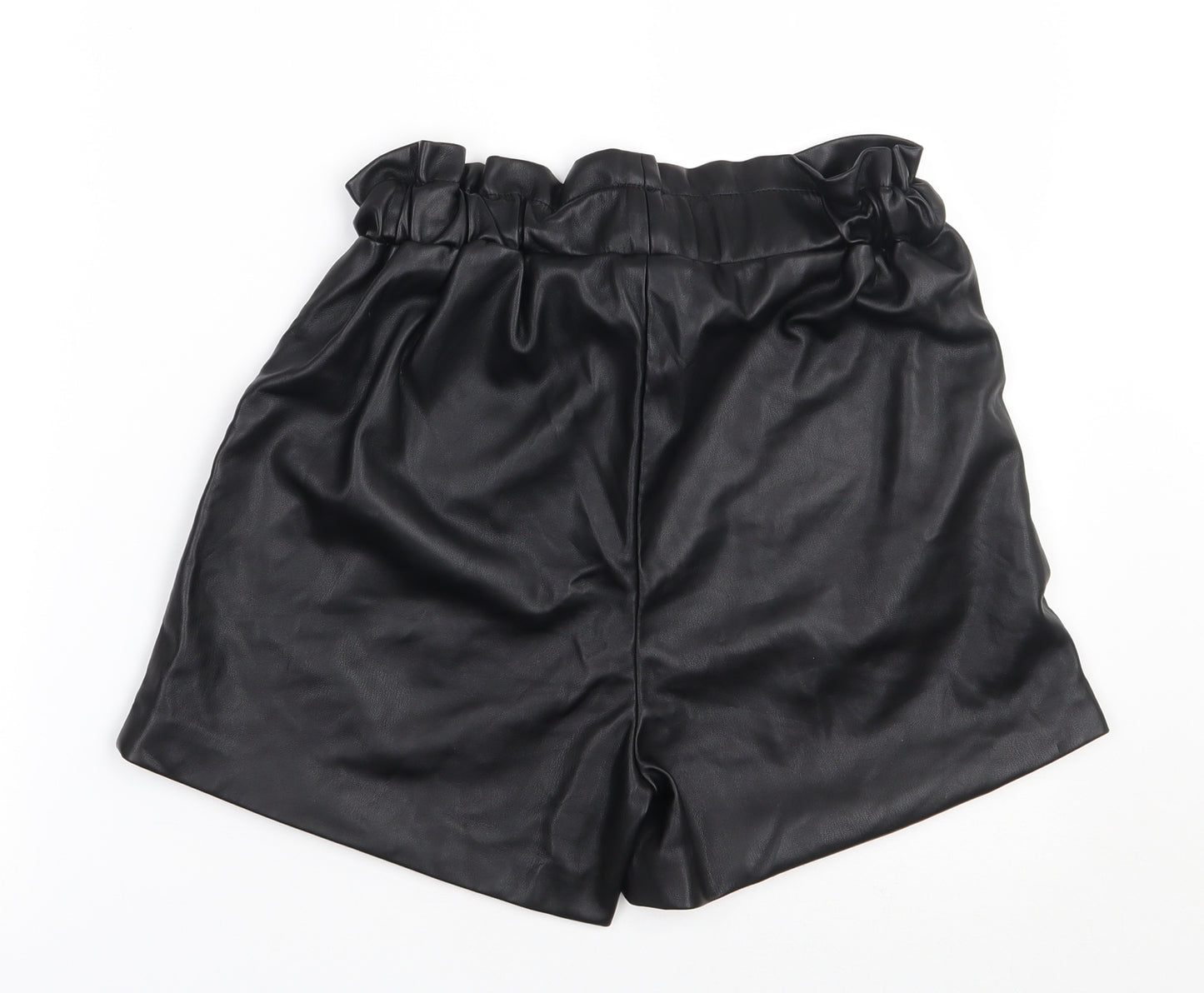 Primark Womens Black  100% Polyester Paperbag Shorts Size 8  Regular Pull On - Leather look