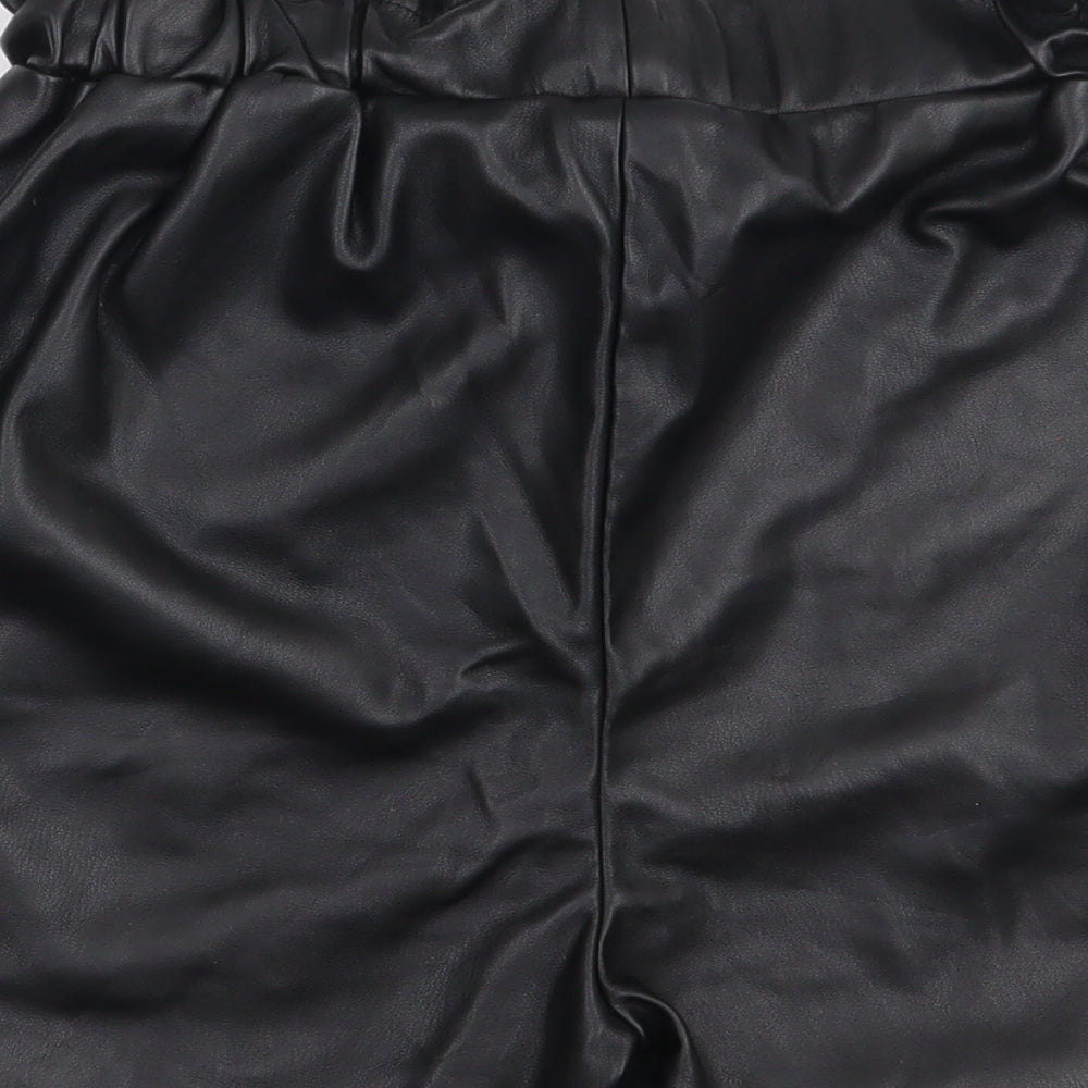 Primark Womens Black  100% Polyester Paperbag Shorts Size 8  Regular Pull On - Leather look