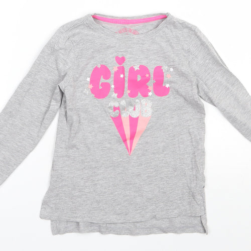 Matalan  Girls Grey  Cotton Basic T-Shirt Size 6 Years Round Neck Pullover - Girl club