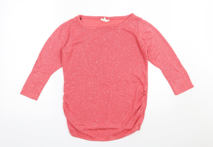 H&M Womens Pink Boat Neck  Polyester Pullover Jumper Size M