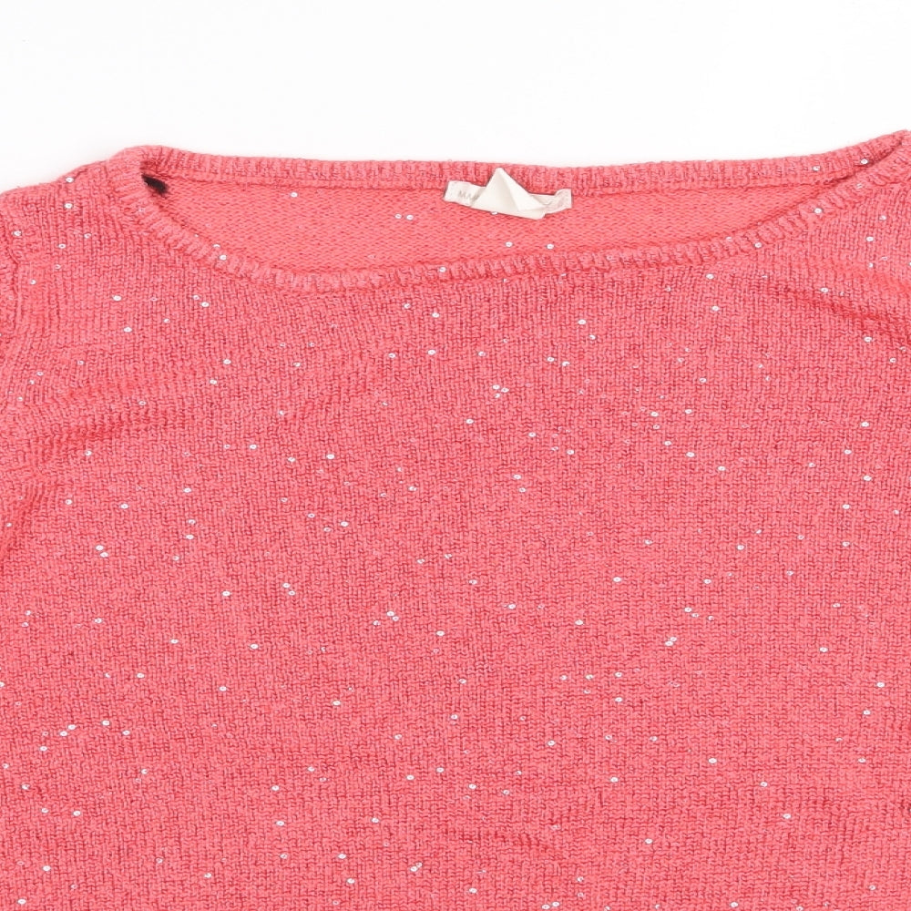 H&M Womens Pink Boat Neck  Polyester Pullover Jumper Size M