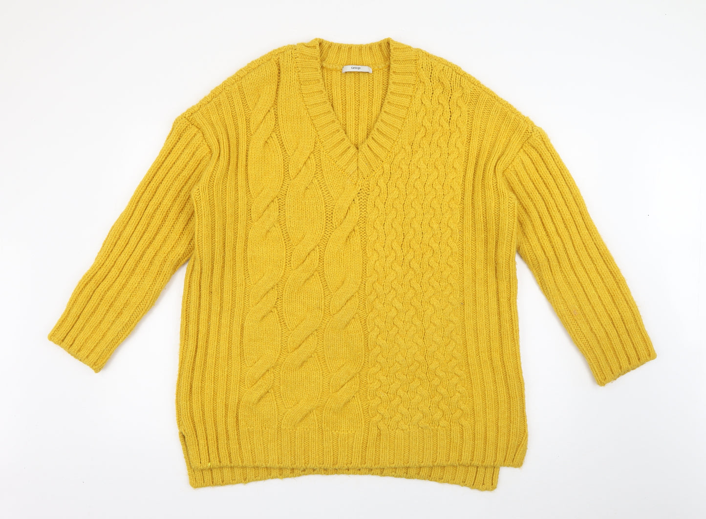 George Womens Yellow V-Neck  Acrylic Pullover Jumper Size L