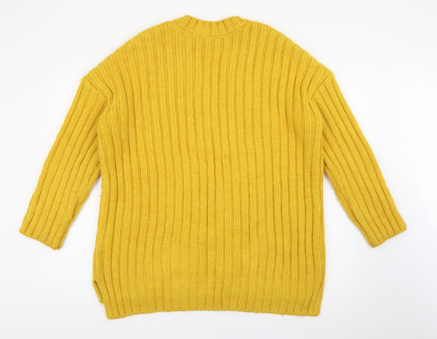 George Womens Yellow V-Neck  Acrylic Pullover Jumper Size L