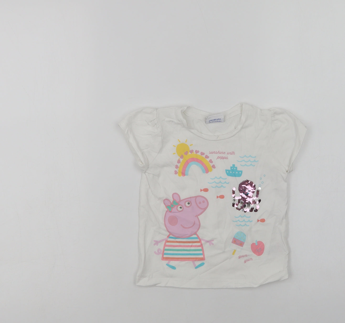 Matalan Baby White  Cotton Basic Polo Size 12-18 Months Crew Neck  - Peppa Pig