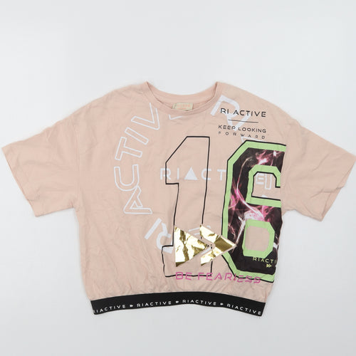 River Island Girls Pink  Cotton Cropped T-Shirt Size 11-12 Years Crew Neck